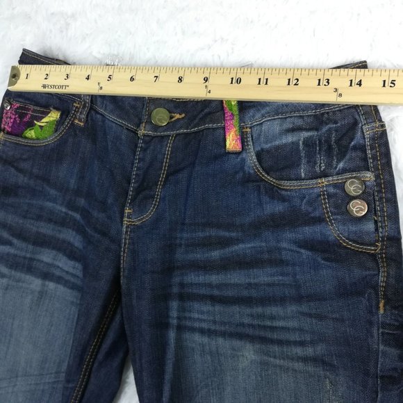 Coogi Womens Jeans Straight Leg Blue Denim Embroidered Jeweled Distressed 8 - Picture 5 of 16